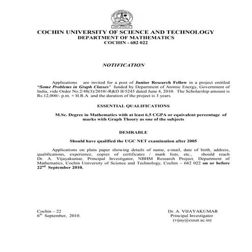 Notification jr fellow