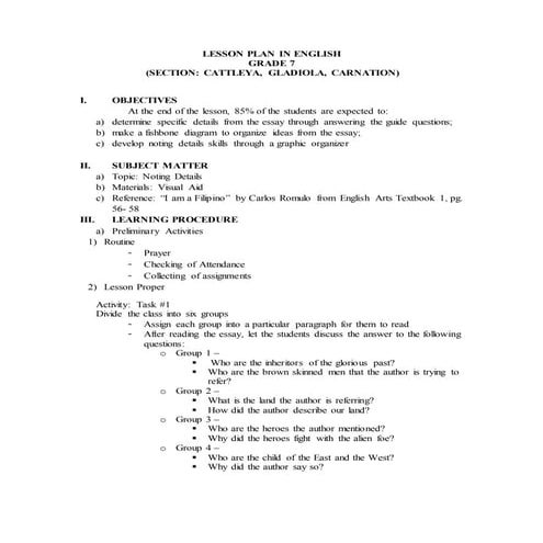 Noting details lesson plan