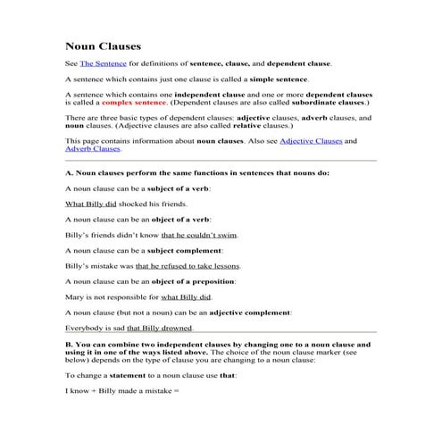 A Guide to Noun Clauses | PPTX