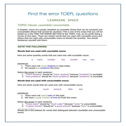 Nouns  countable -uncountable