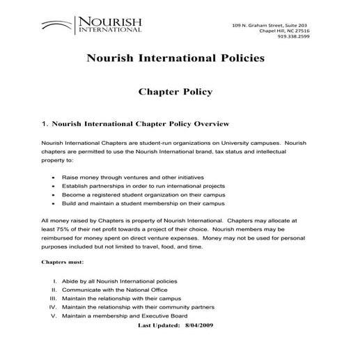 Nourish International Chapter Policies
