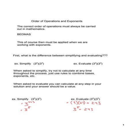 Nov. 23 Order Of Operations And Exponents