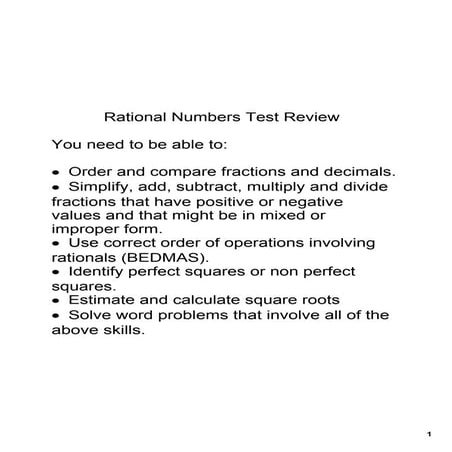 Nov. 5 Rationals Test Review
