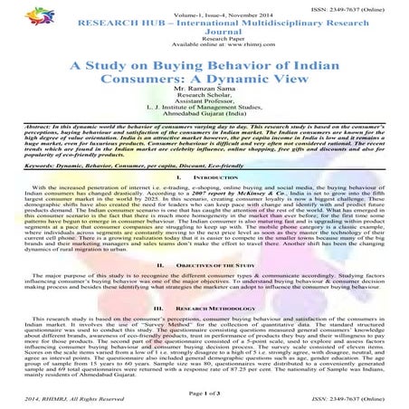 A Study on Buying Behavior of Indian Consumers: A Dynamic View