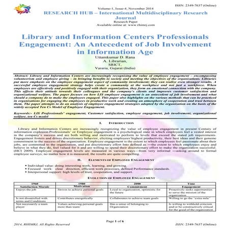 Library and Information Centers Professionals Engagement: An Antecedent of Jo...