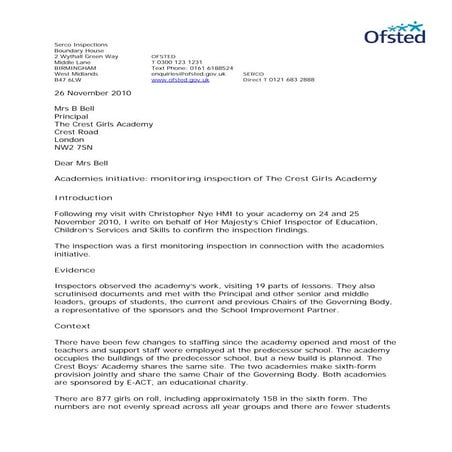 Ofsted Report November 2010