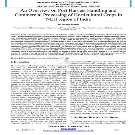 An Overview on Post Harvest Handling and Commercial Processing of Horticultur...