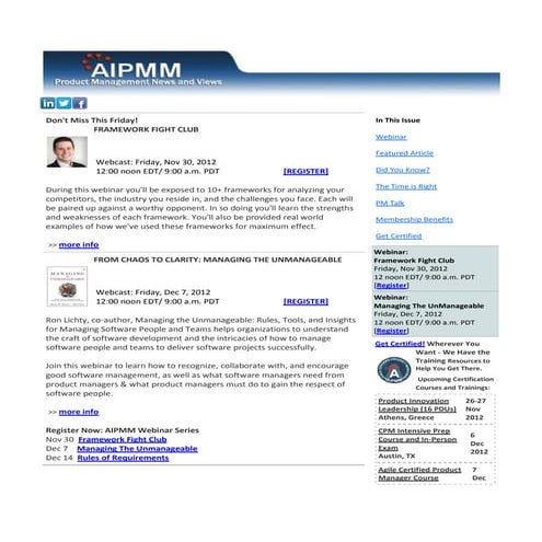 Nov29, 2012 Product Management News and Views from AIPMM