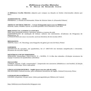 Novas Aquisições da Biblioteca Cecí...