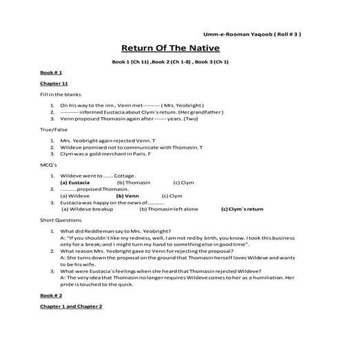 The Return Of The Native Book 1,2,3