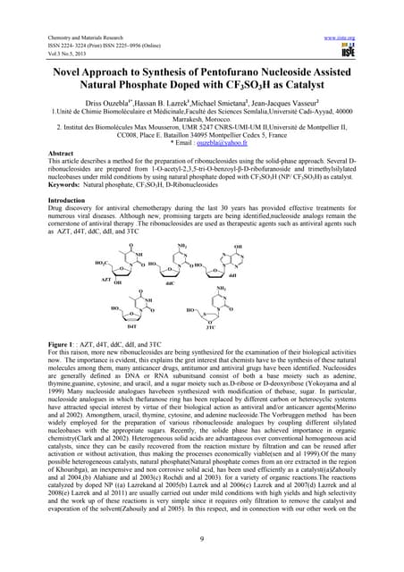 Novel approach to synthesis of pentofurano nucleoside assisted natural phosph...