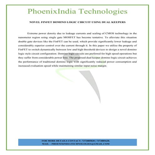 Novel finfet domino logic circuit using dual keepers