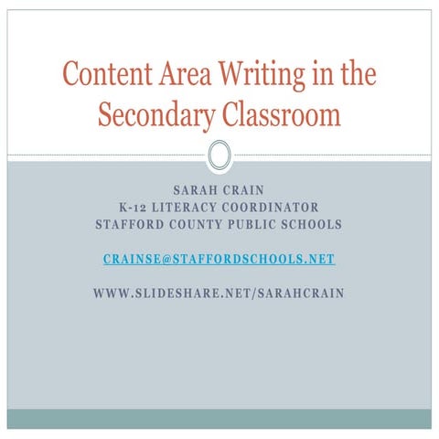 Content Area Writing in the Secondary Classroom  - NOVEL 3 16 15