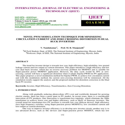 Novel pwm modulation technique for minimizing circulation current and zero cr...