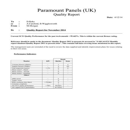 November  2014 quality report
