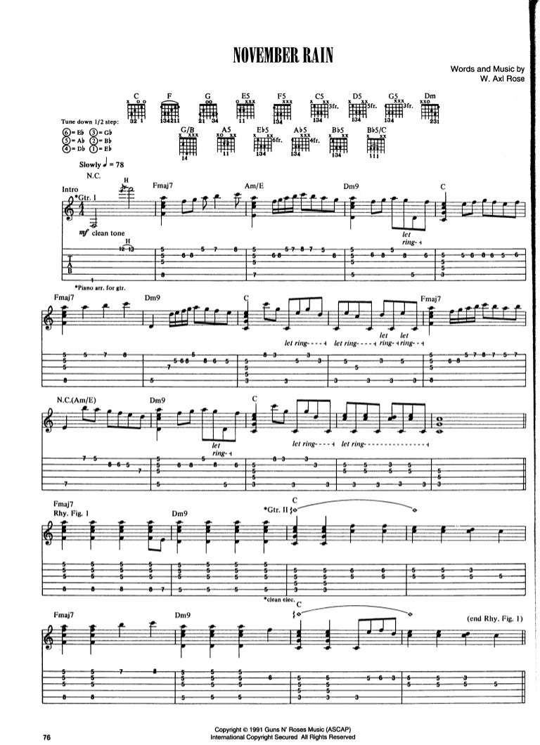 Guns n Roses tablatura de November rain