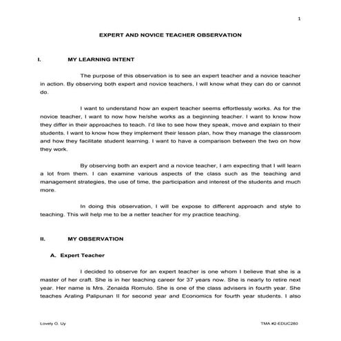 Novice and expert teacher