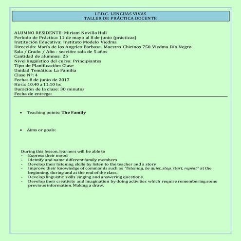 Novillo Hall lesson plan 4 kindergarten