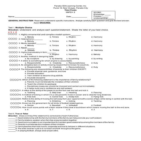 Corrected TOS. and Examination for second year students | DOCX