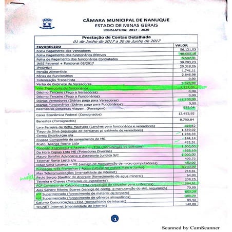 PRESTAÇÃO DE CONTAS MÊS JUNHO 2017