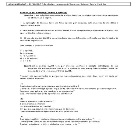 Questões analise swot
