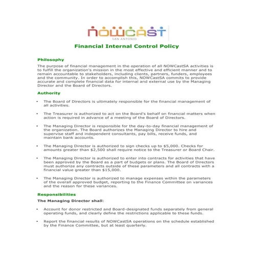Financial Policy for Internal Controls