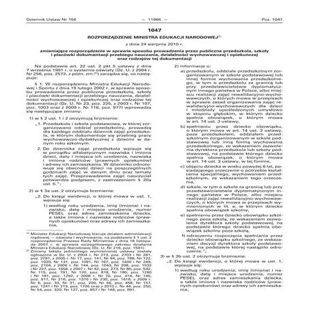 Nowelizacja z dn. 24 sierpnia 2010 r. dz. u. nr 156 w sprawie prowadzenia dok...