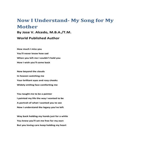 Now I Understand - My Song for My Mother