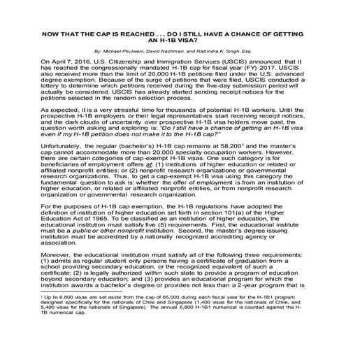 NOW THAT THE CAP IS REACHED . . . DO I STILL HAVE A CHANCE OF GETTING AN H-1B...