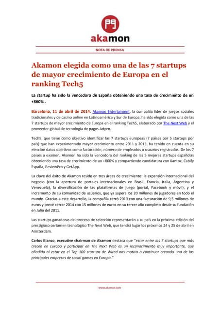 NP_ Akamon elegida como una de las 7 startups de mayor crecimiento de Europa en el ranking Tech5