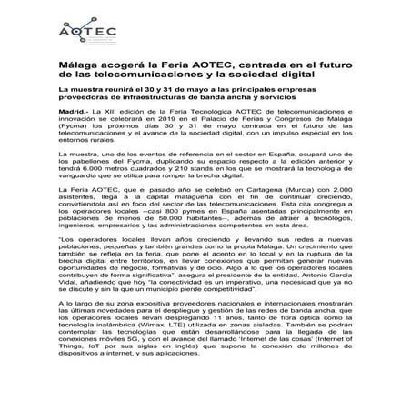 Málaga acogerá la Feria AOTEC, centrada en el futuro de las telecomunicacione...