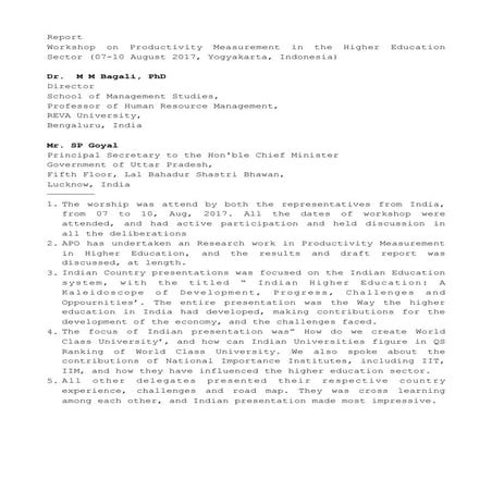 MM Bagali / Workshop on Productivity Measurement in the Higher Education Sect...