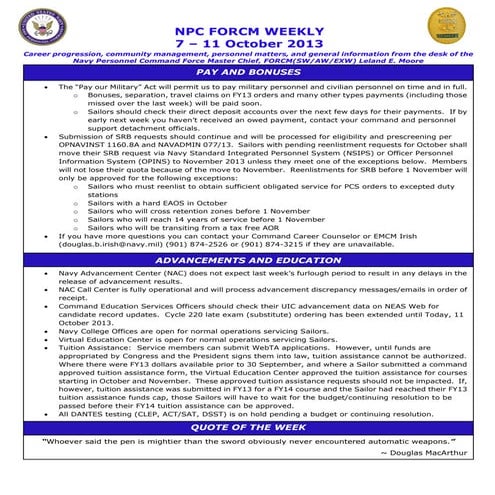 Npc force weekly 7 11 october 2013