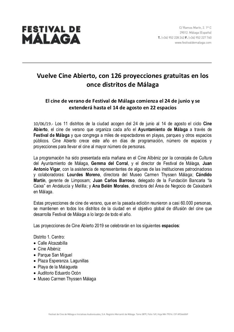 Vuelve Cine Abierto Con 126 Proyecciones Gratuitas En Los Once Distr