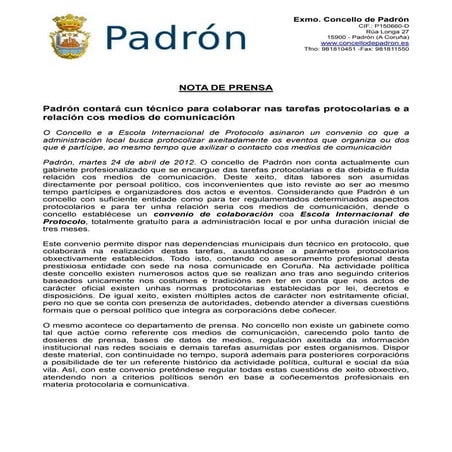 Nota de prensa Concello de Padrón