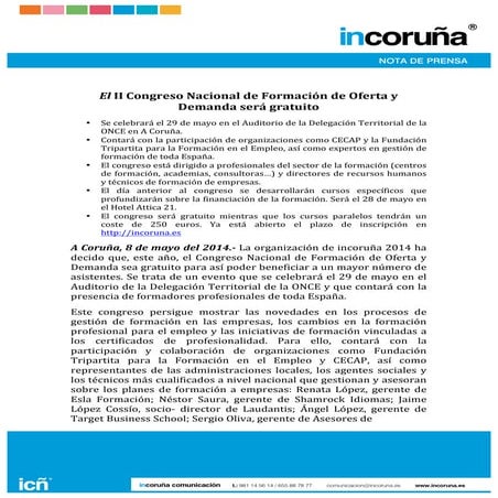 Np el ii congreso nacional de formación de oferta y demanda será gratuito