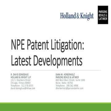 NPE Patent Litigation Latest Developments