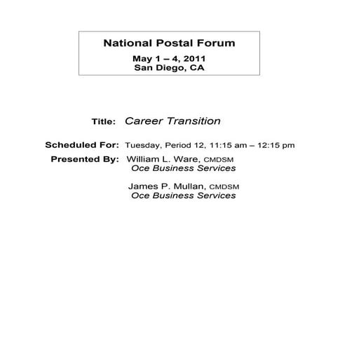 National Postal Forum 2011 - Career Transition