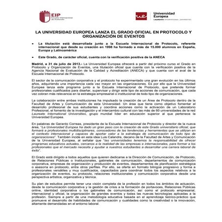 Nota de prensa Grado protocolo organizacion eventos UE +EIP