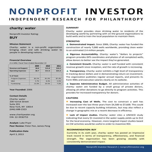 NPI evaluation of charity: water