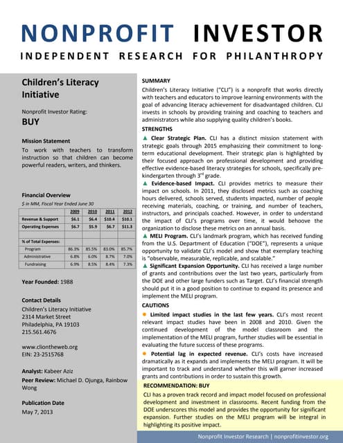 NPI Evaluation of Children's Literacy Initiative