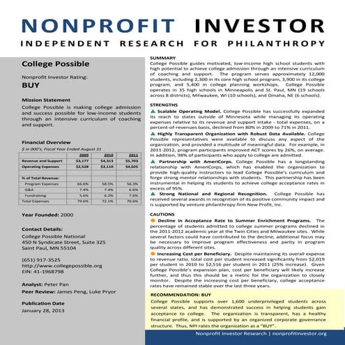 NPI Evaluation of College Possible