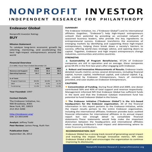 NPI Evaluation of Endeavor Global