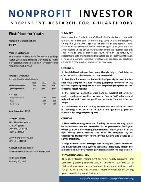 NPI Evaluation of First Place for Youth