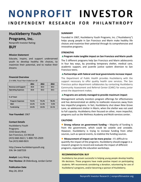 NPI Evaluation of Huckleberry Youth Programs