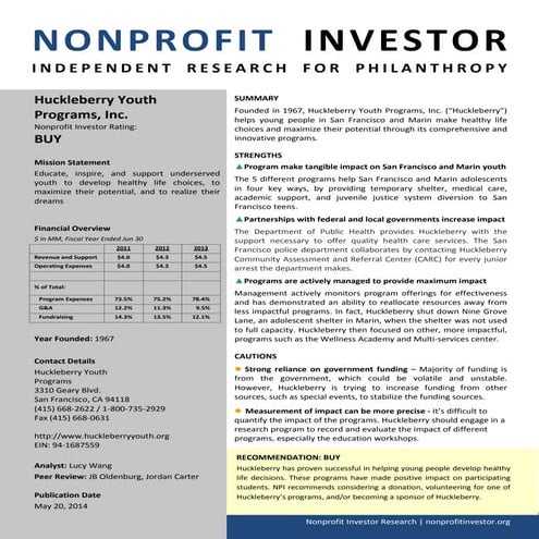 NPI Evaluation of Huckleberry Youth Programs