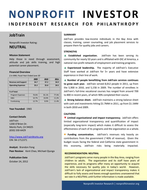 NPI Evaluation of JobTrain