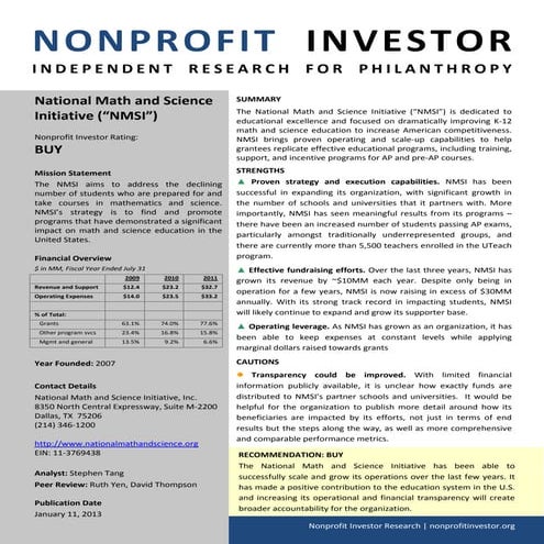 NPI Evaluation of National Math and Science Initiative
