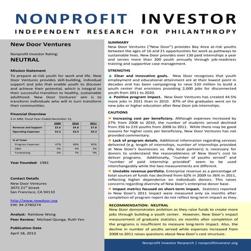 NPI Evaluation of New Door Ventures