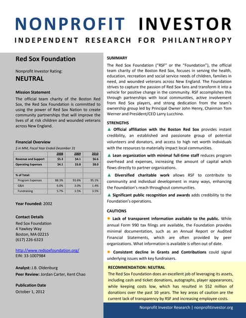 NPI Evaluation of Red Sox Foundation